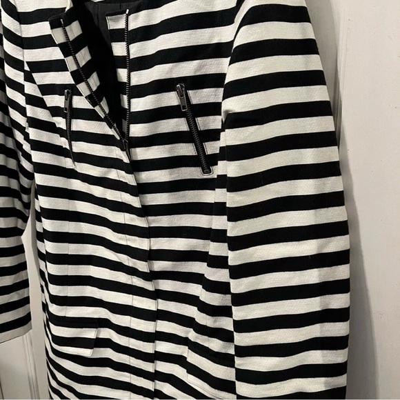 Halogen Black White Stripe Long Front Zip Lined Jacket Duster Size S - Picture 6 of 8
